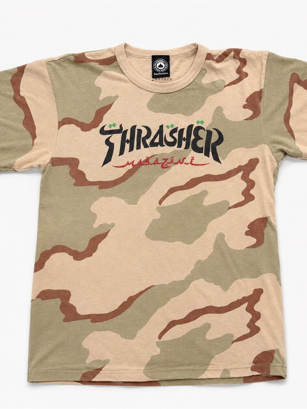 Thrasher Camo Logo Tee in Tan, Olive & Brown